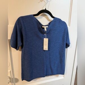 NWT Eileen Fisher PP Denim Bateau Neck Short Sleeve Box Top Organic Cotton/Linen